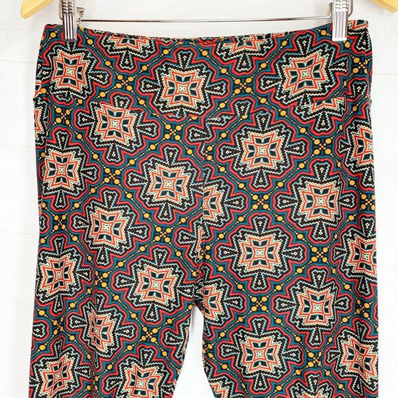 LulaRoe Leggings Tall Curvy TC Medallion Teal Burgundy Gold Excellent! - Picture 2 of 4